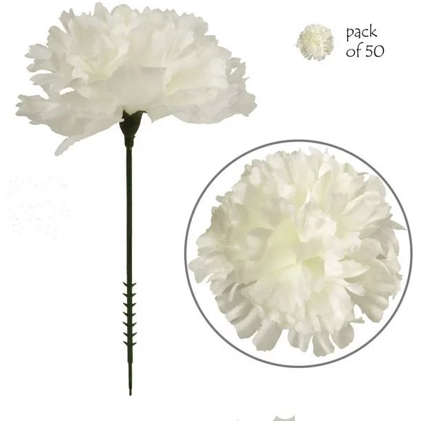 Floral Home 7 inch Cream White Silk Carnation Picks, Artificial Flowers for Decor, 50 Count | Walmart (US)