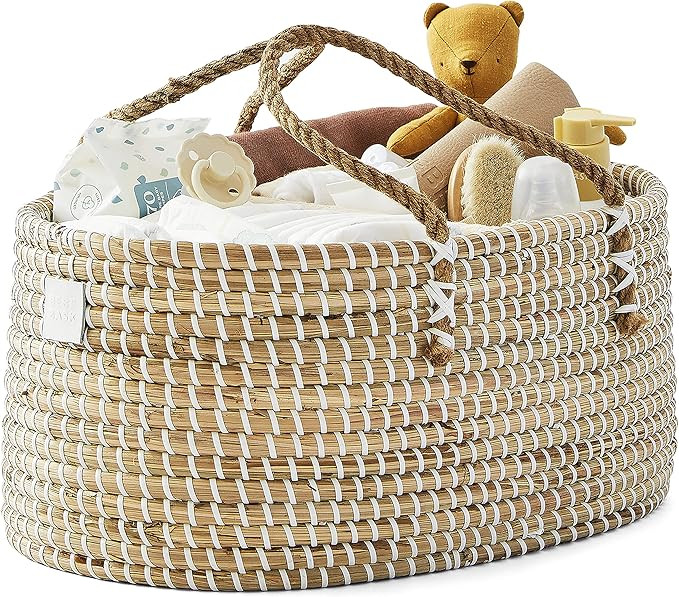 Bebe Bask Baby Diaper Caddy Organizer in Organic Seagrass w Removable Divider. This Luxury Diaper... | Amazon (US)