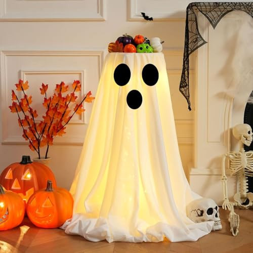 [Timer] Halloween Ghost Decorations Indoor - Lit Ghost Candy Bowl Decorations Trick or Treat Candy Holder, DIY Spooky Ghosts Crafts with LED Lights for Halloween Indoor Home Front Door Decor(1Pack) | Amazon (US)