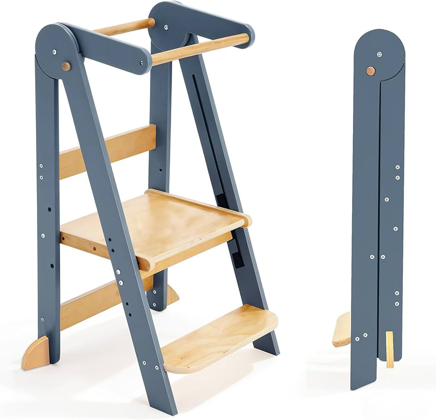 Foldable Toddler Tower Preassembled Kitchen Stool Helper, Folding Tower for Learning with 3 Adjus... | Amazon (US)