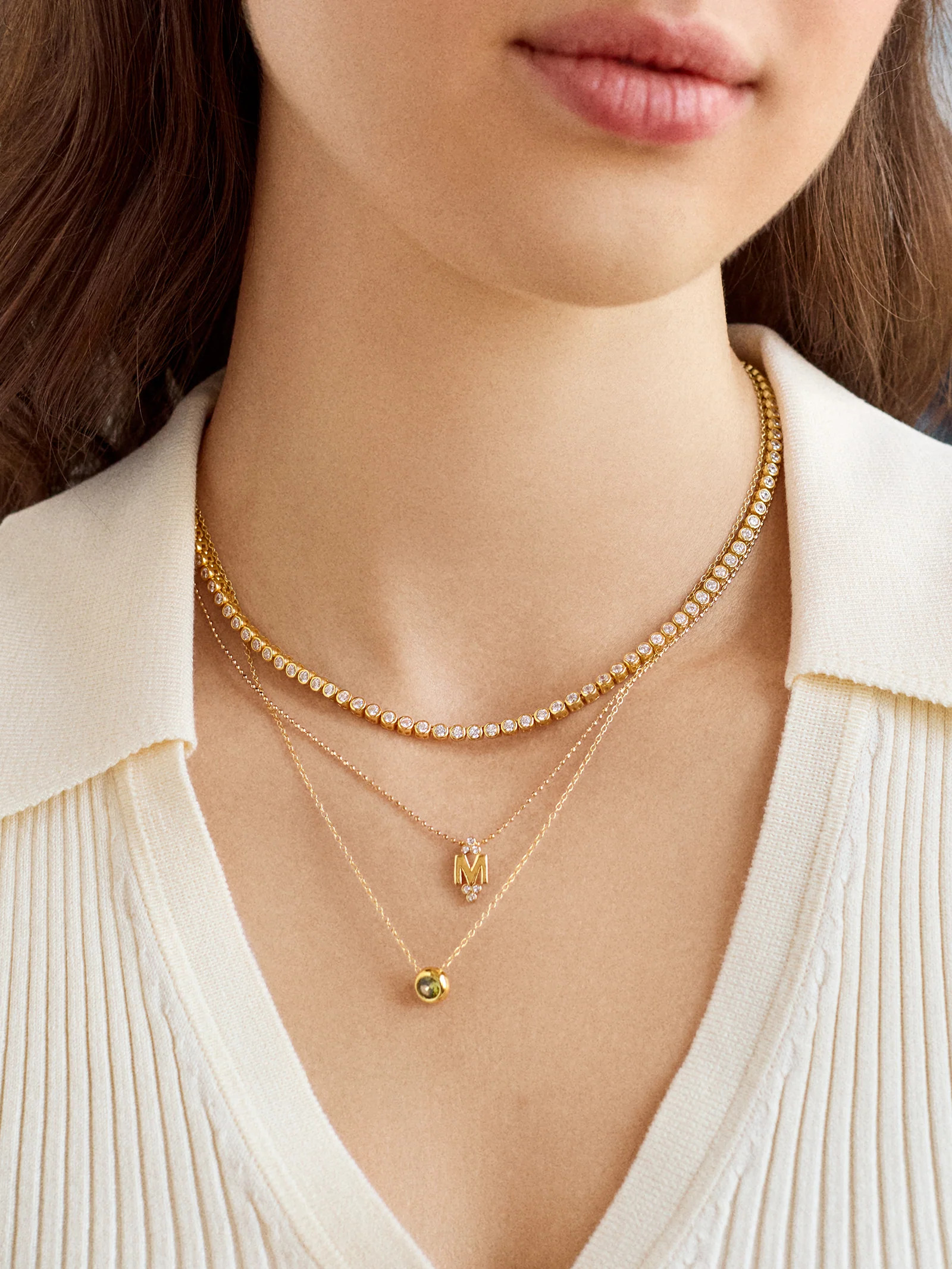 Initial Triad Necklace - Gold/Pavé | BaubleBar