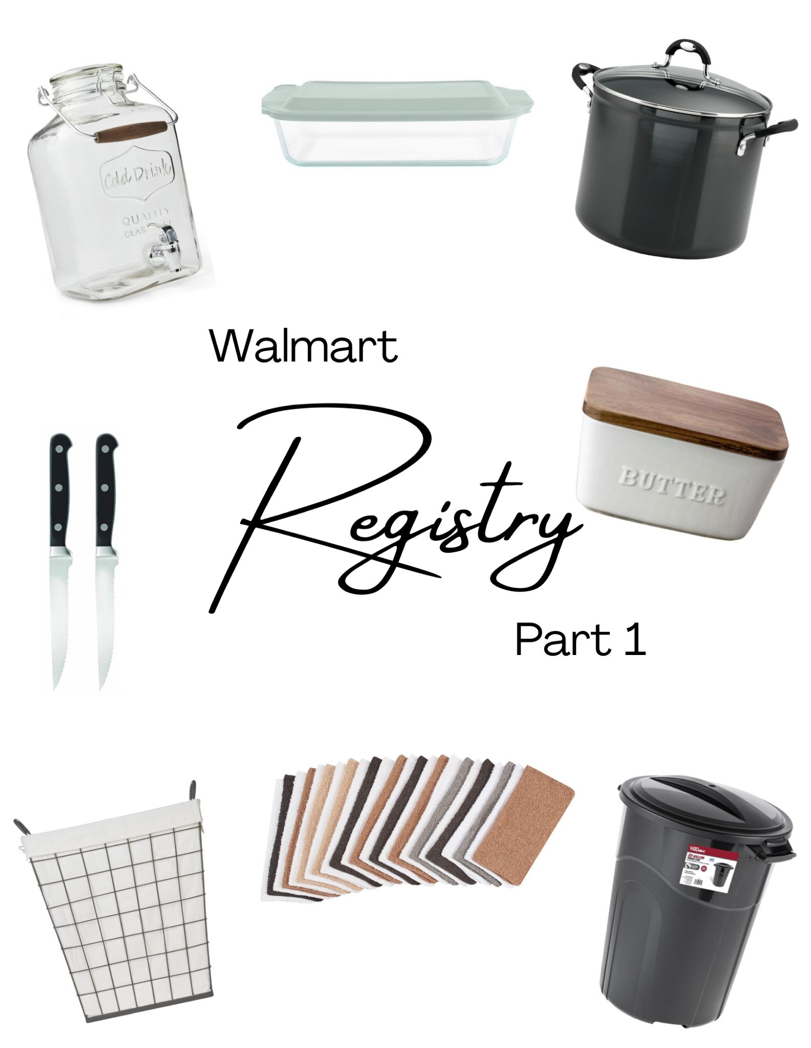 Part 1 of what I put on my wedding registry at Walmart! I will truly always love Walmart more than any other store because they have the best products, quality, and prices on everything! We had to register for absolutely everything because we’ve never lived together or on our own, so we have everything from towels, knives, pots and pans, trash cans, laundry baskets, drink dispensers, and accessories for the kitchen!

#LTKwedding #LTKhome #LTKunder50