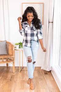 Early Arrival Blue Buffalo Plaid Blouse FINAL SALE | Pink Lily