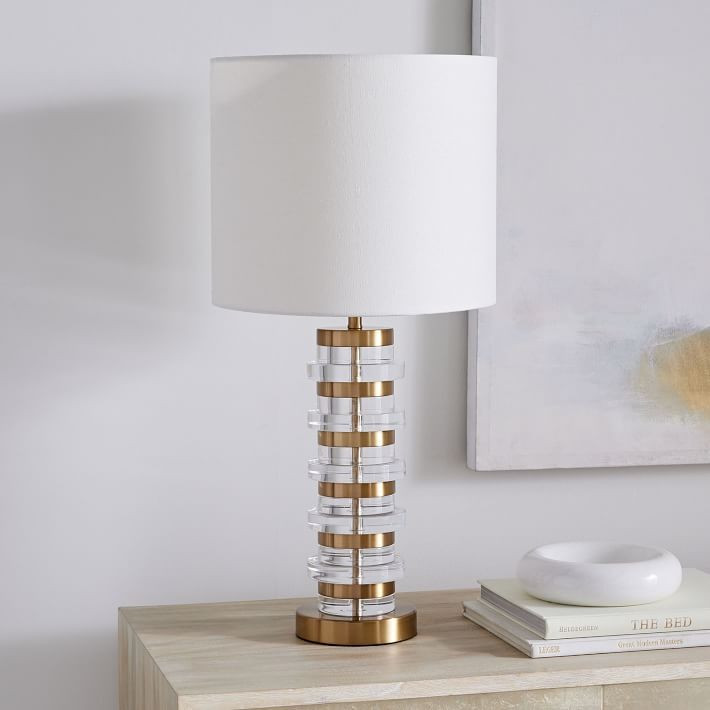 Clear Disk Table Lamp & USB - Antique Brass | West Elm (US)
