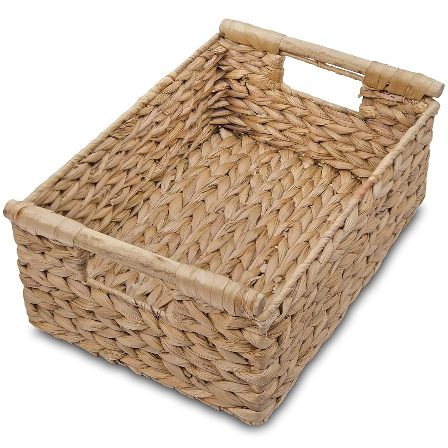 VATIMA Hyacinth Medium Wicker Basket 13.6x9.5x5.6" - With Handle, Living Room Decor, Rectangular ... | Amazon (US)