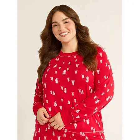 Joyspun Women’s Hacci Knit Tree Print Sleep Top with Long Sleeves Sizes XS-3X | Walmart (US)