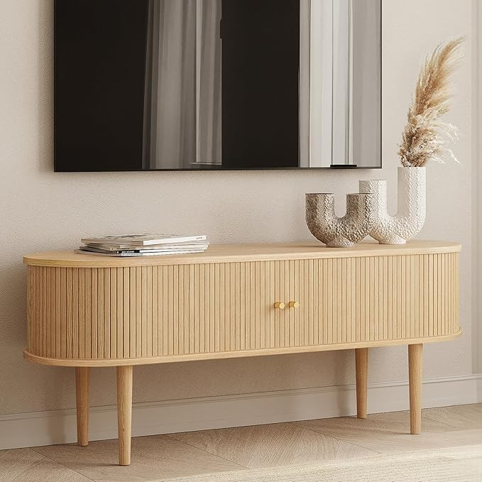 WERMO 55'' TV Stand with Storage and Shelves for 32-60 inch TV. Wood Entertainment Center with Do... | Amazon (US)