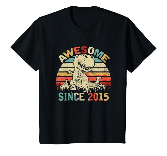 Dinosaur 4th Birthday Boy T-Shirt Gift Awesome Since 2015 | Amazon (US)