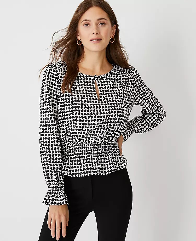 Houndstooth Smocked Waist Top | Ann Taylor (US)