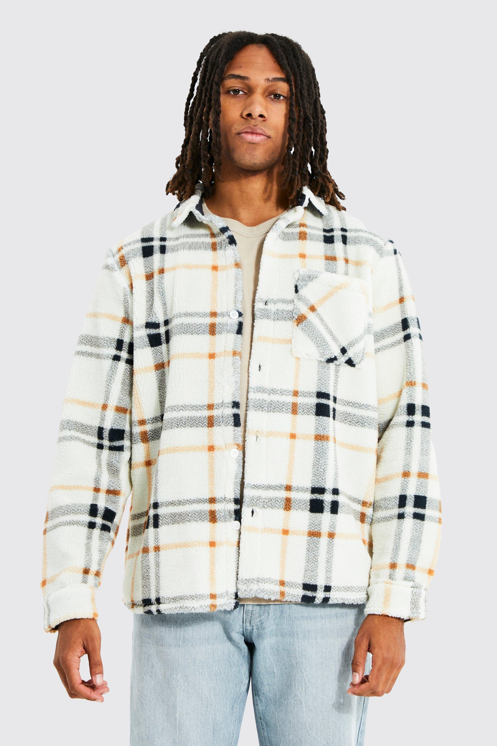 Check Borg Overshirt | boohooMAN (US & CA)