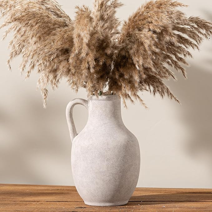 Ceramic Flower Vase Home Decor - 10 Inch Large White Rustic Table Flowers Vases Living Room Bedro... | Amazon (US)