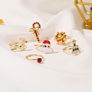 Fuqimanman2020 6Pcs Christmas Statement Ring Set Christmas Tree Santa Claus Crutches Elk Reindeer... | Amazon (US)