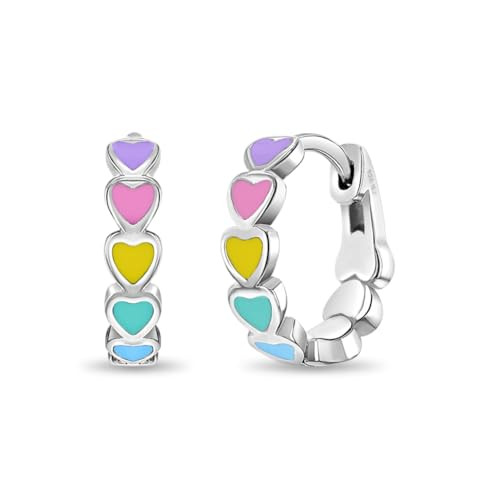 In Season Jewelry Heart Enamel Huggie Girls Hoop Earrings for Kids – 925 Sterling Silver Little... | Amazon (US)