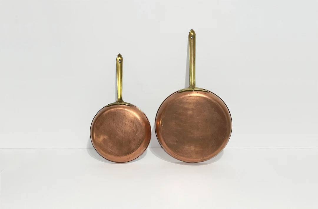 Set of 2 Vintage Tagus Copper Pans With Brass Handles 10'' & 8'' Made in Portugal Skillets Frying... | Etsy (US)