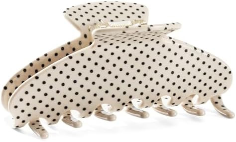 Large Acetate 4 Inch Hair Claw Clip for Women, White Polka Dots Claw Clips & Jaw Clips for Thin o... | Amazon (US)