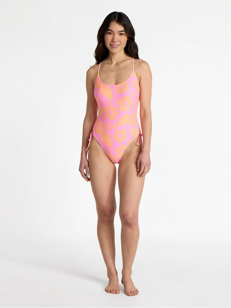 No Boundaries Hibiscus Printed One-Piece Swimsuit, Women’s | Walmart (US)