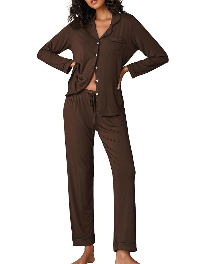 Ekouaer Pajamas Women's Long Sleeve Sleepwear Soft Button Down Loungewear Pjs Lounge Set Nightwea... | Amazon (US)