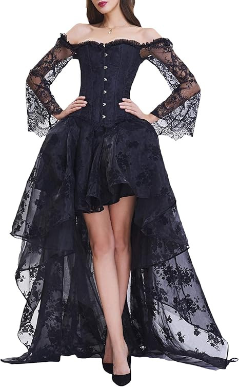 xxxiticat Women's Sexy 2Pcs Gothic Lace Sheer Jacket Long Dress Gown Party Halloween Costume Outf... | Amazon (US)