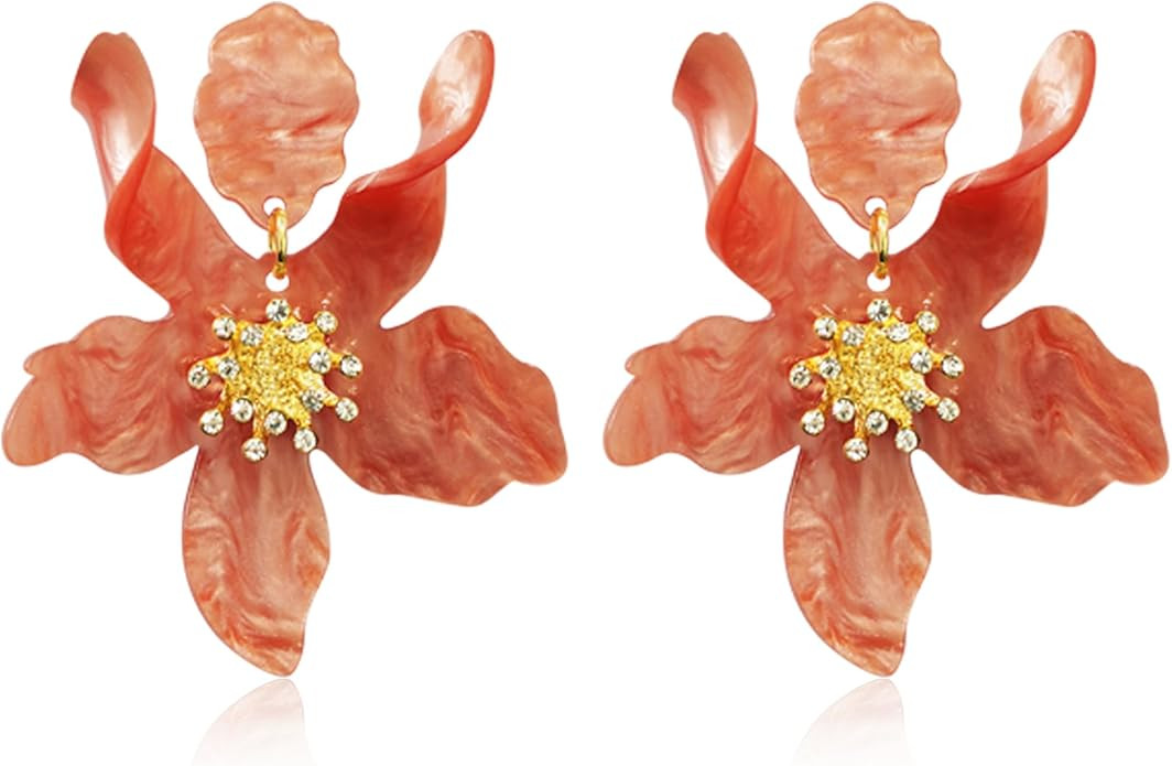 ANDPAI Unique Bohemian Oversized Acrylic Resin Flower Dangle Drop Earrings Retro Large Hawaii Flo... | Amazon (US)