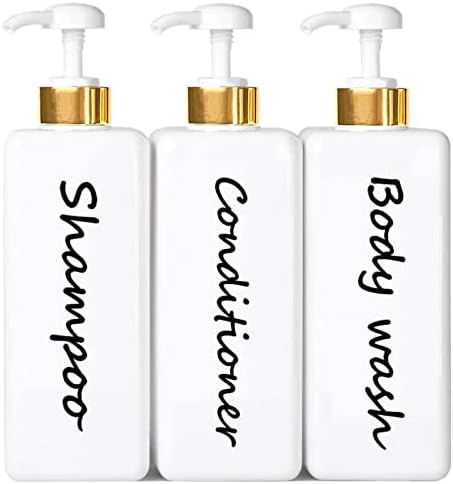 Shampoo and Conditioner Dispenser (Set of 3, 27oz) Modern Refillable Shampoo Pump Bottles for Sho... | Amazon (US)