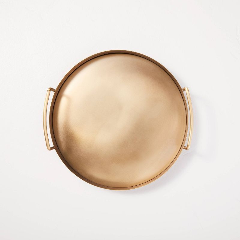 Beveled 11.9&#34; Round Metal Decor Tray Brass Finish - Hearth &#38; Hand&#8482; with Magnolia | Target
