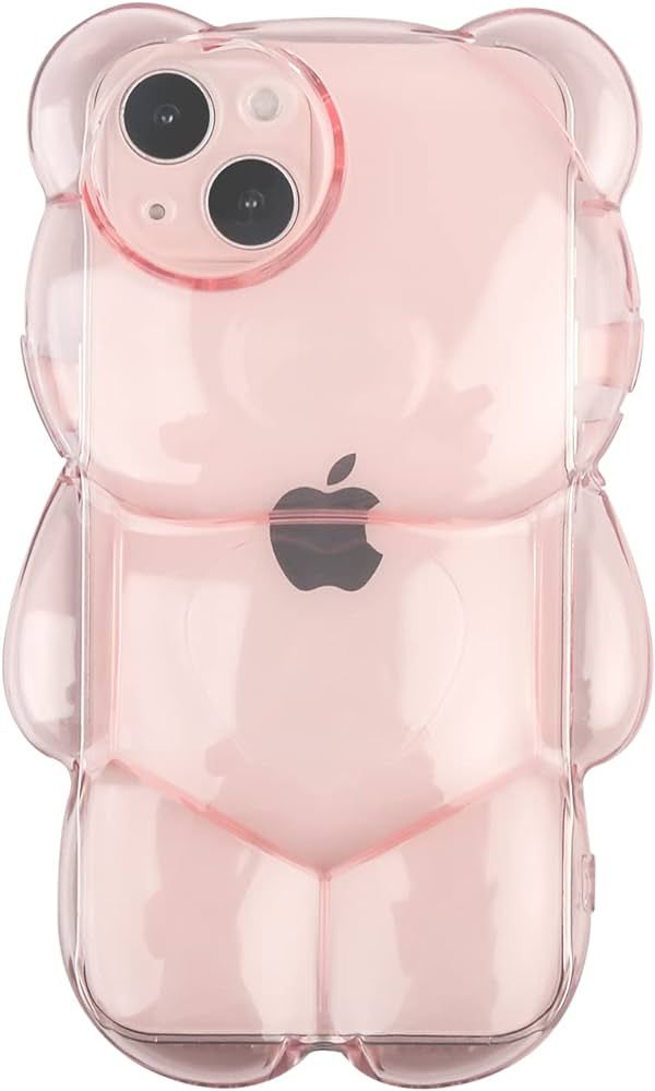 YWYUHE Bear Phone Case Compatible with iPhone 13 Pro Case, Cute 3D Pink Clear Bear Case, Shockpro... | Amazon (US)