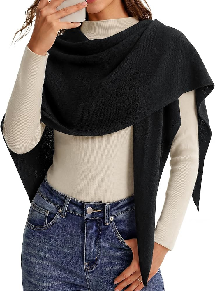 Arach&Cloz Women's Wool Blend Scarf Triangle Striped Pashmina Shawl Wraps | Amazon (US)