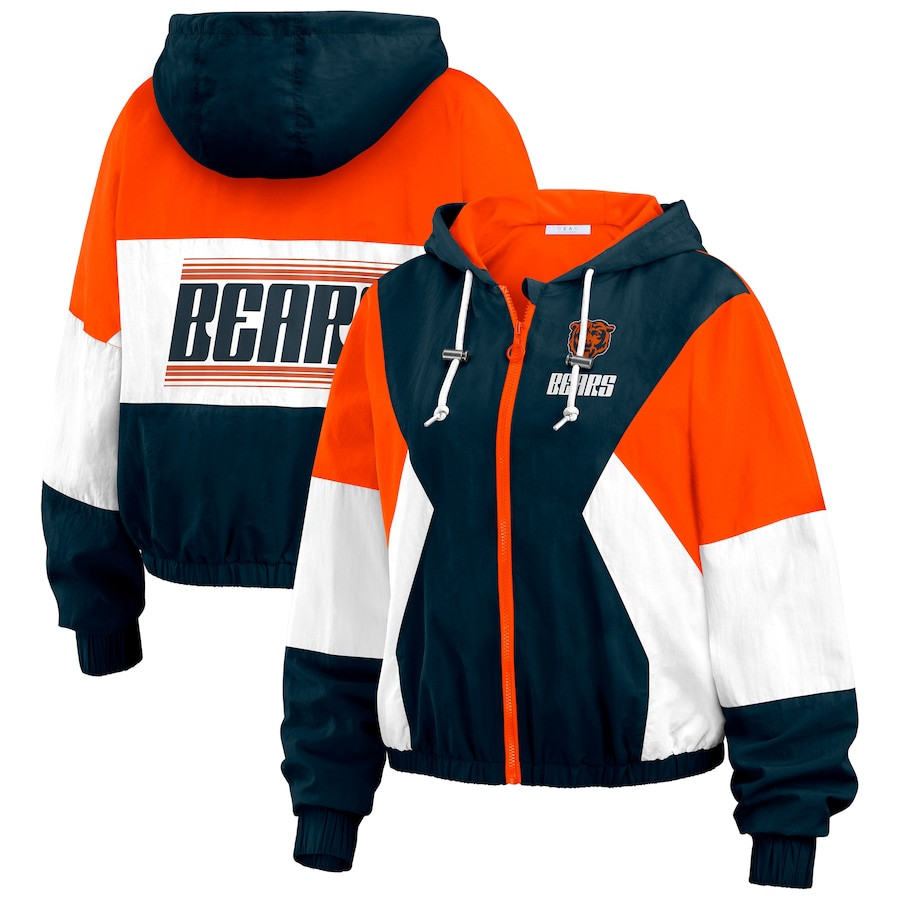 Women's Chicago Bears  WEAR by Erin Andrews Navy Color Block Full-Zip Windbreaker Jacket | NFL Shop