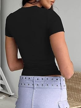 Abardsion Women's Casual Basic Going Out Crop Tops Slim Fit Short Sleeve Crew Neck Tight T Shirts | Amazon (US)