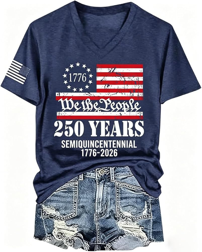 4th of July Shirt for Women:American Flag T-Shirt Stars and Stripes Graphic Tee Red White and Blu... | Amazon (US)