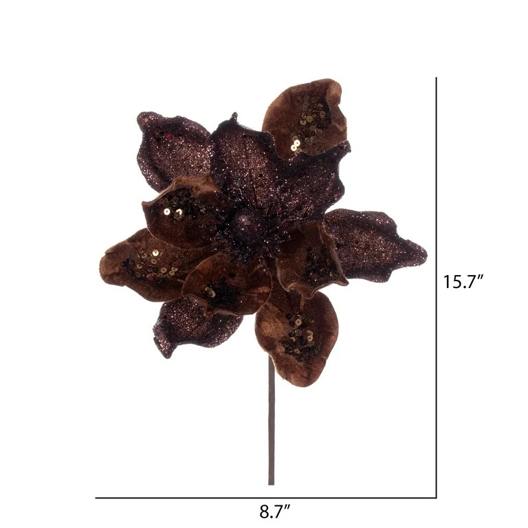 Vickerman 15" Artificial Mocha Deluxe Magnolia Christmas Stem, 8" Flower, 6 per bag | Walmart (US)