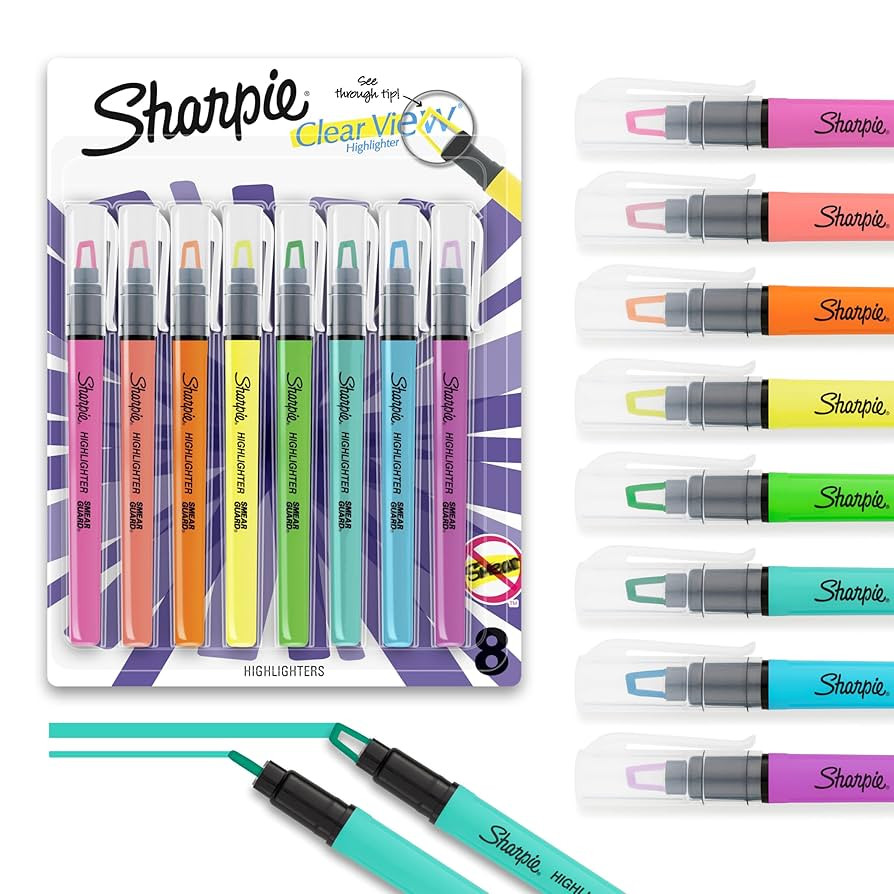 Sharpie Clear View Highlighter Sticks, Chisel Tip, Assorted Fluorescent, 8 Count - School, Home, ... | Amazon (US)