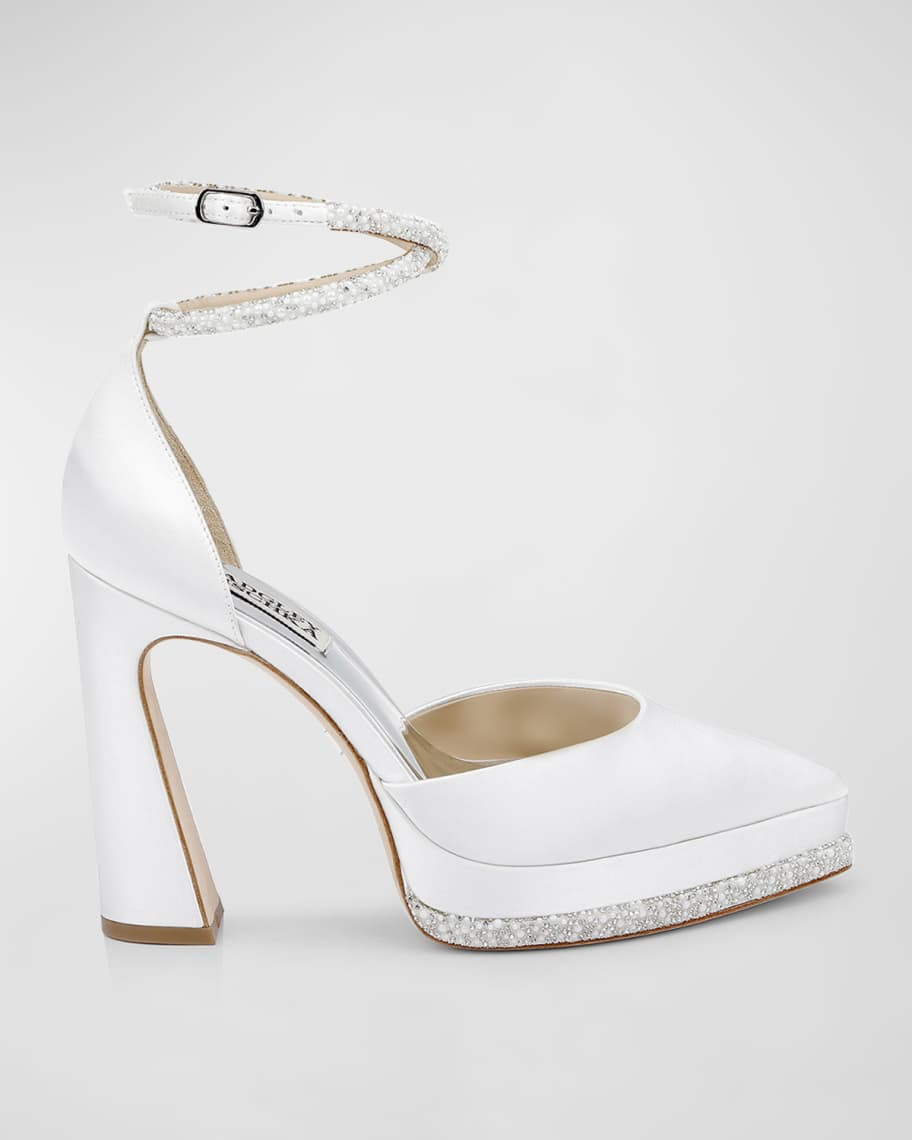 Badgley Mischka Eliana Embellished Satin Cocktail Pumps | Neiman Marcus