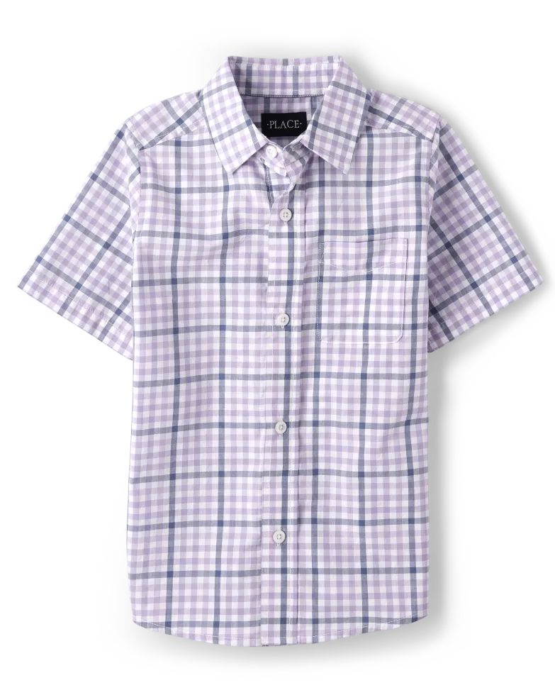 Boys Dad And Me Gingham Poplin Button Down Shirt - petal purple | The Children's Place