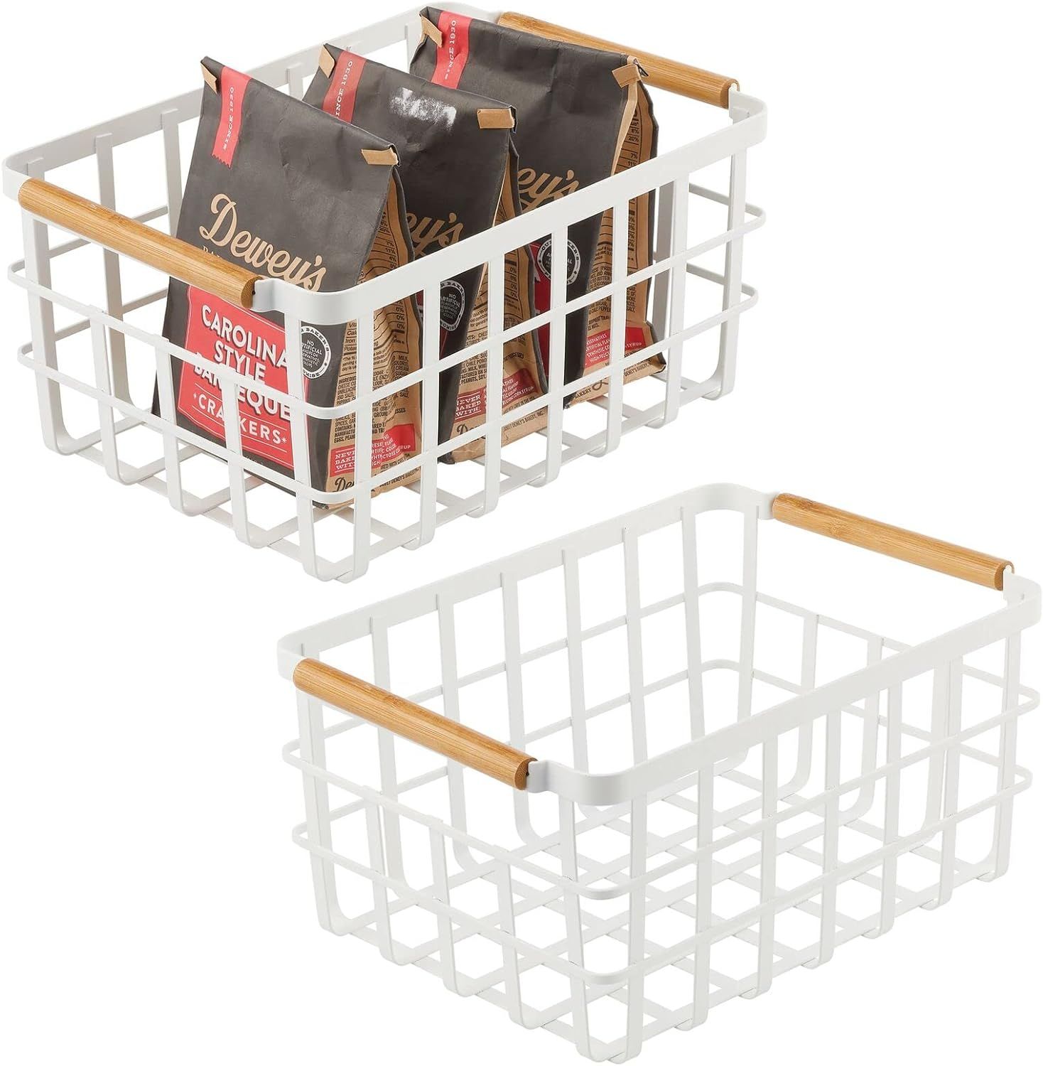 mDesign Farmhouse Decor Metal Wire Food Organizer Storage Bin Basket with Bamboo Handles for Kitc... | Amazon (US)