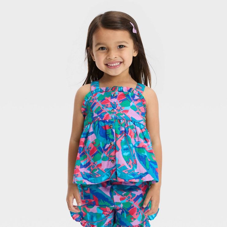 Toddler Girls' Tropical Leaf Button-Down Tank Top - Cat & Jack™ Purple | Target