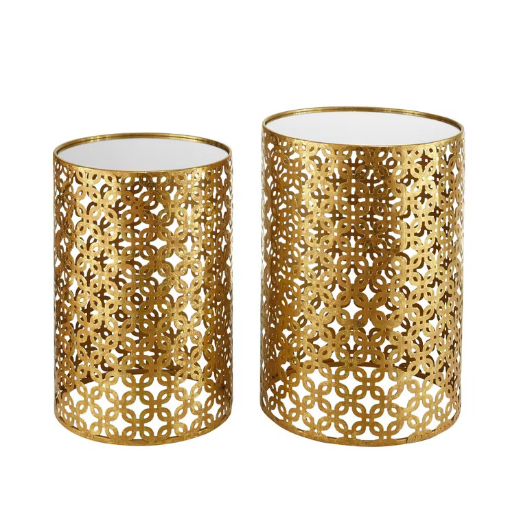 Set of Two Round Nested Tables with Mirror Top Gold - Linon | Target