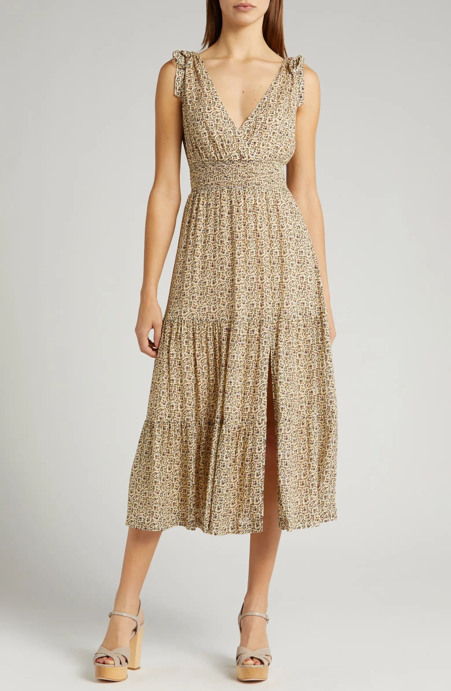 Karlissa Print Smocked Waist Sleeveless Tiered Dress | Nordstrom