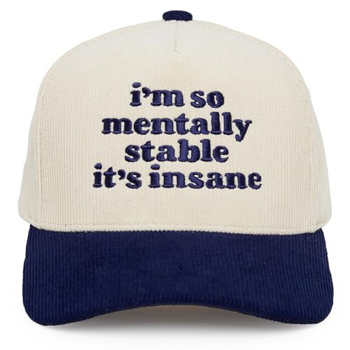 Funky Junque Two Tone Vintage Corduroy Snapback Hat - I'm So Mentally Stable It's Insane - Navy/Beige | Amazon (US)