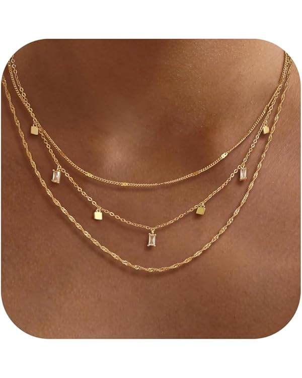 Layered Necklaces for Women, Dainty Gold Necklace Stack 14k Gold Plated Layering Cubic Zirconia C... | Amazon (US)