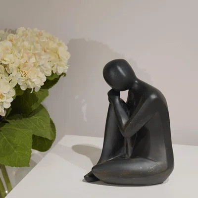 Statue Resin Abstract Sculpture - Collectible Woman Figurine Art Home Office Bookshelf Decorative Objects Desktop Black Decor 5.25 X 6.25 X 8.5 Inch | Wayfair North America
