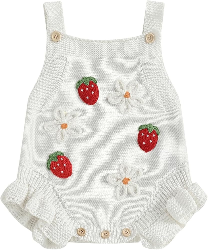 Newborn Sweater Romper Baby Girl Crochet Knit Sweaters Rompers Embroidery Flower Strawberry Outfi... | Amazon (US)