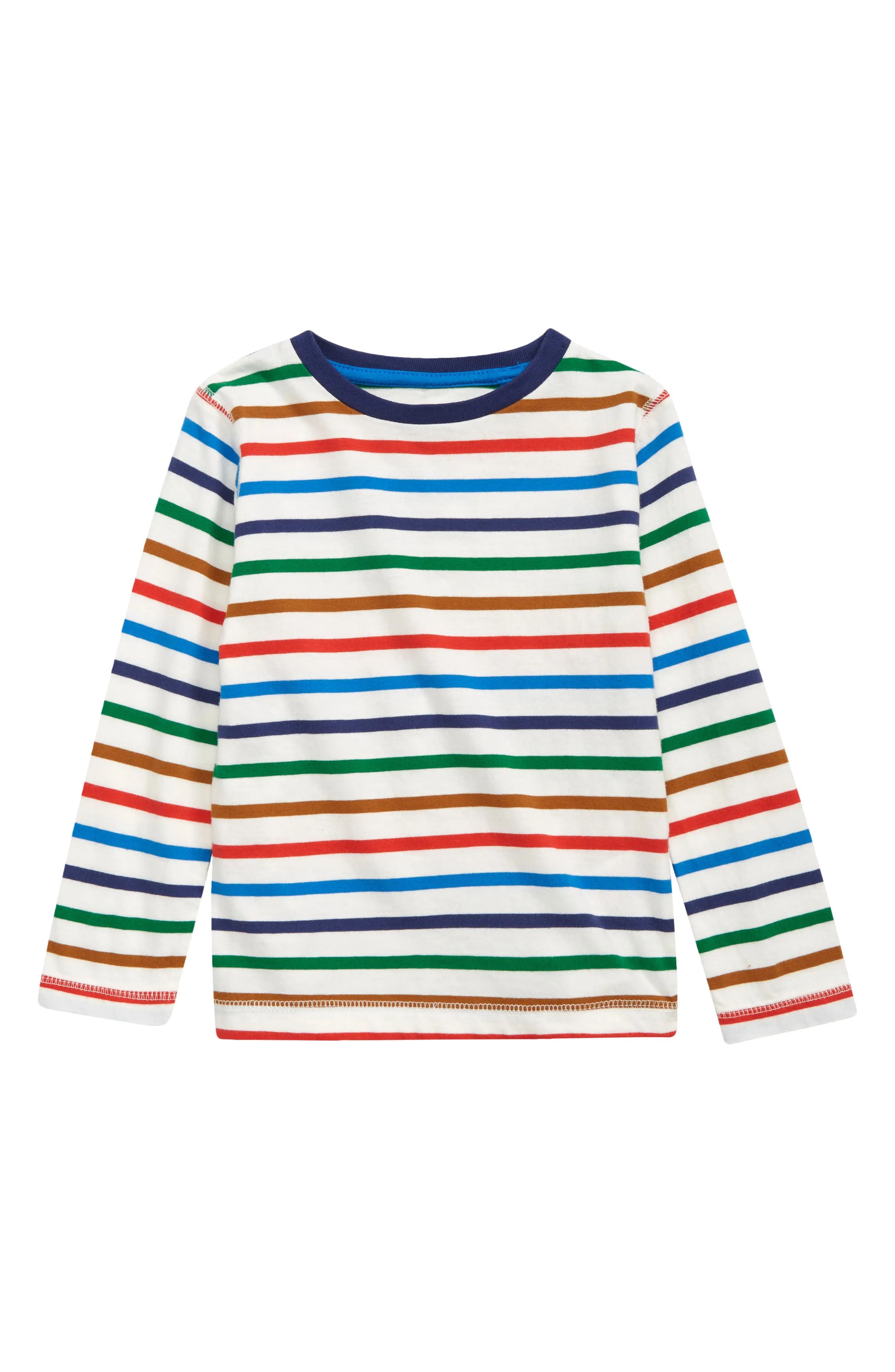 Mini Boden Kids' Supersoft Long Sleeve T-Shirt, Size 4-5Y in Ivory/Rainbow at Nordstrom | Nordstrom