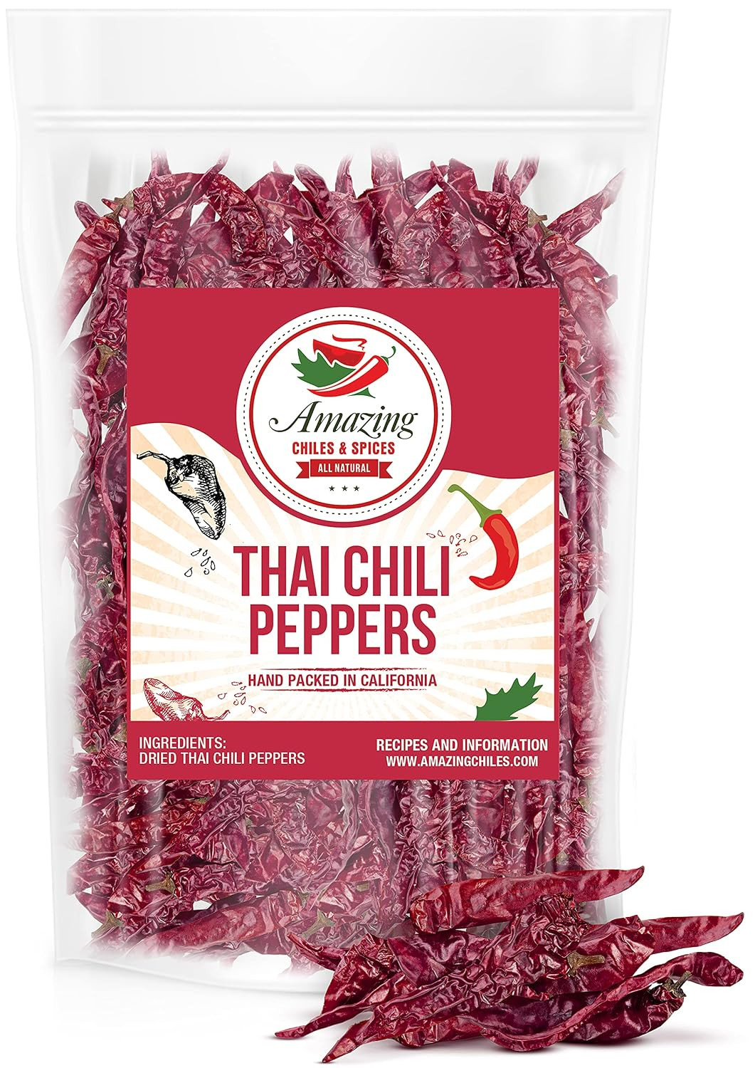 Authentic Red Thai Chili Peppers, 5 oz. Bag, Genuine Hot Red Whole Pepper Chilis, Dried Fresh for... | Amazon (US)