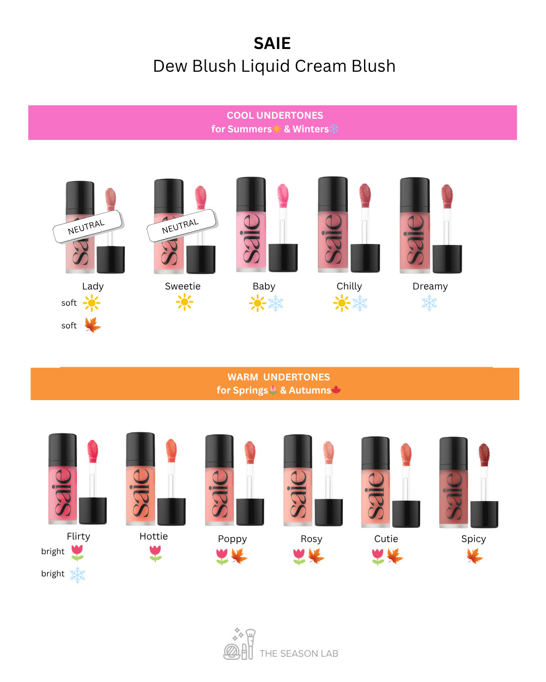 SAIE
Dew Blush Liquid Cream Blush

Categorized by undertones and color seasons. 

 #LTKStyleTip #LTKBeauty