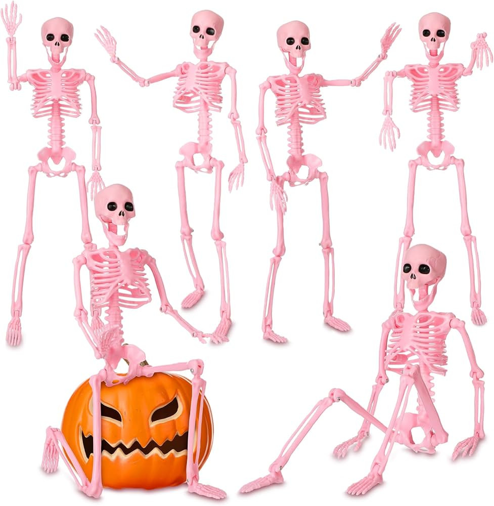 Geelin 6 Pack Halloween Hanging Skeleton Decoration 16” Posable Pink Plastic Skeleton with Mova... | Amazon (US)