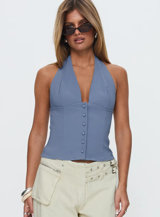 Serefina Halter Top Blue Slate | Princess Polly US