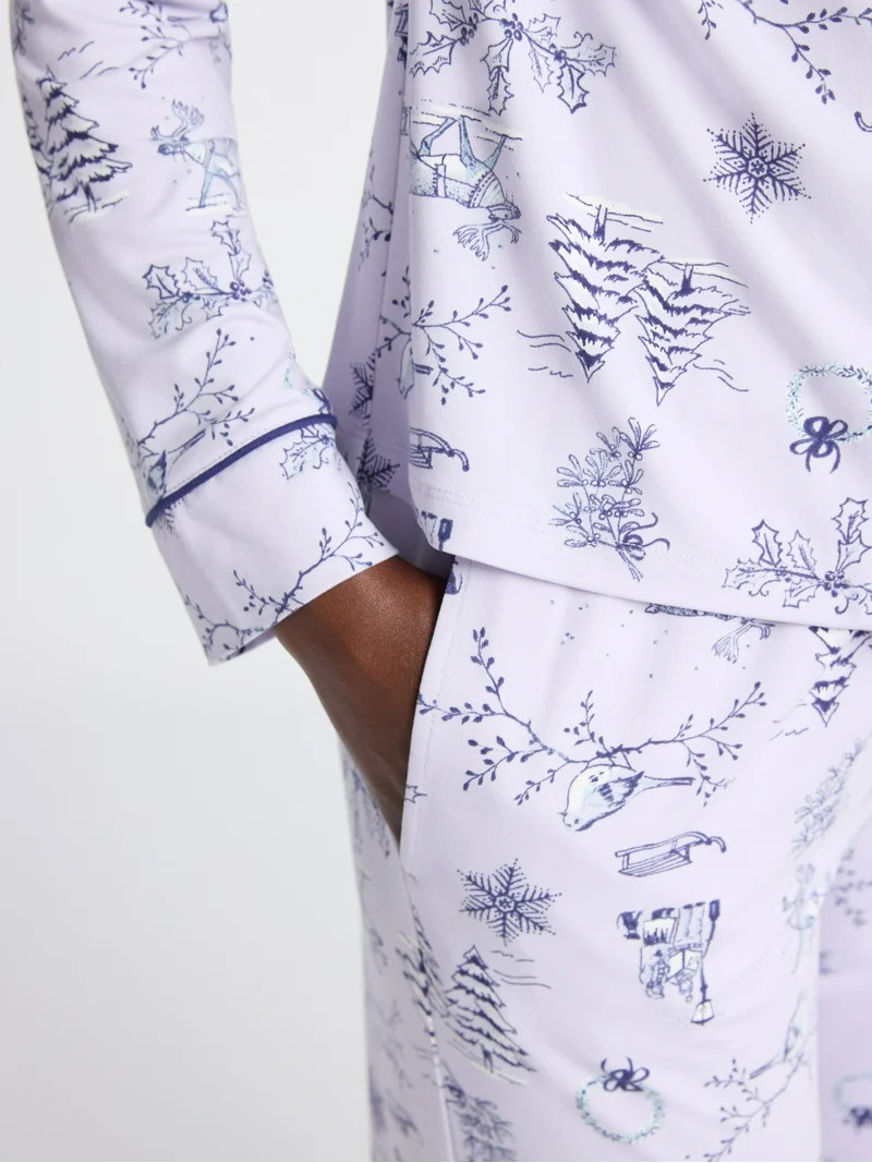 Joyspun Women’s Dreamy Soft Collection Long Sleeve Top and Pants Pajama Set, Sizes XS-4X | Walmart (US)