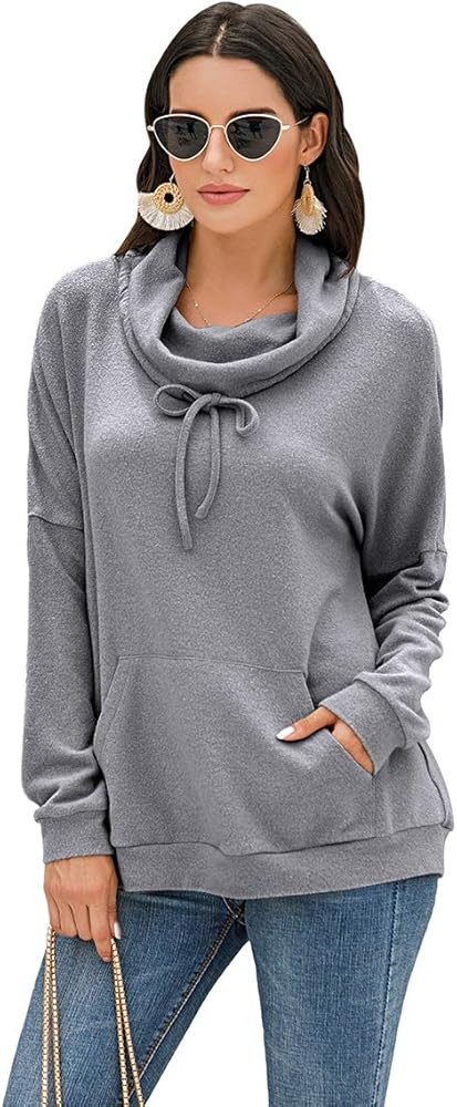 GOORY Women's Casual Long Sleeve Tunic Tops Loose Cowl Neck Sweatshirts Pullover Tops with Pocket | Amazon (US)