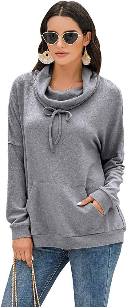GOORY Women's Casual Long Sleeve Tunic Tops Loose Cowl Neck Sweatshirts Pullover Tops with Pocket | Amazon (US)